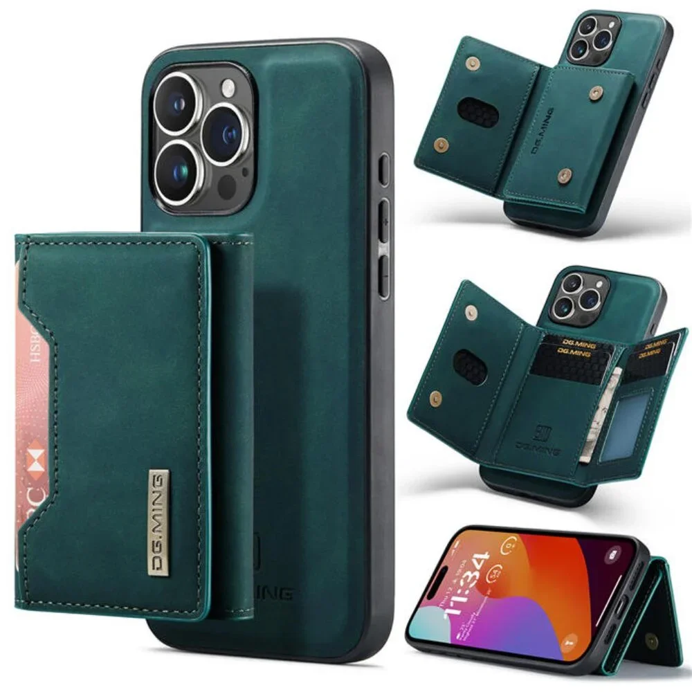 DG.MING M2 For‎ iPhone 15 Pro Max Case with Detachable Magnetic Trifold Card Bag